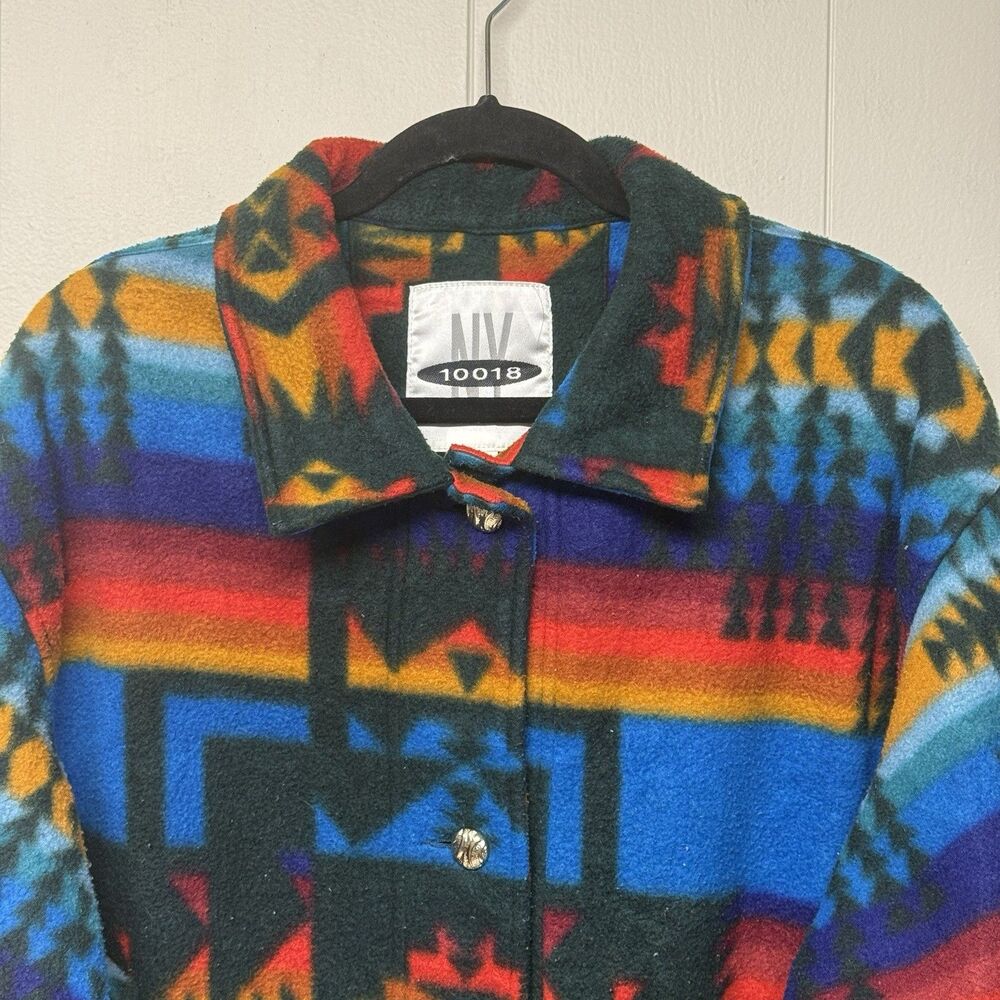 Vtg Aztec South Western Pattern AOP Button Up Fleece Jacket One Size Women GUC - Picture 2 of 12